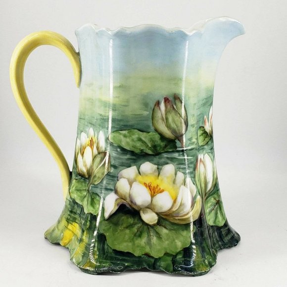 HABSBURG CHINA AUSTRIA HAND PAINTED WATER LILLIES LILLY PORCELAIN PITCHER - Picture 1 of 8